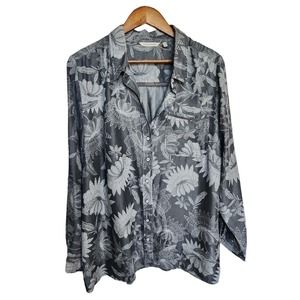 Soft Surroundings Grey Evie Button Down Floral Button-up Blouse Size‎ 1X